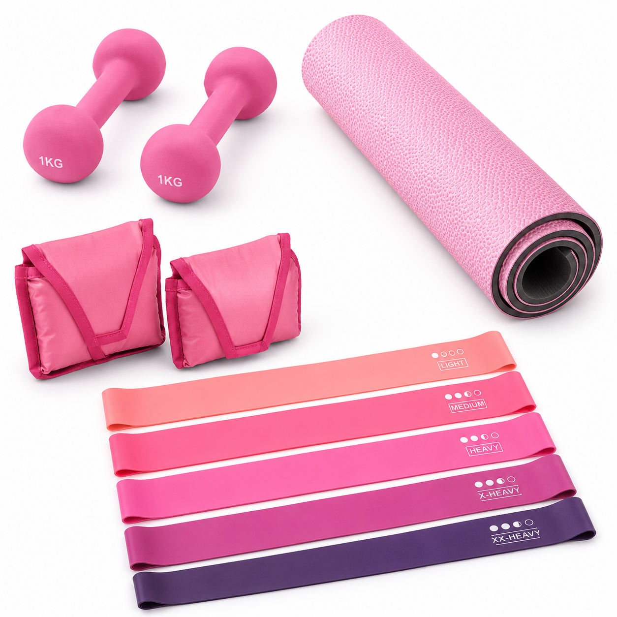 Tapete yoga + Halter 2kg + caneleira 2kg + elasticos de treino