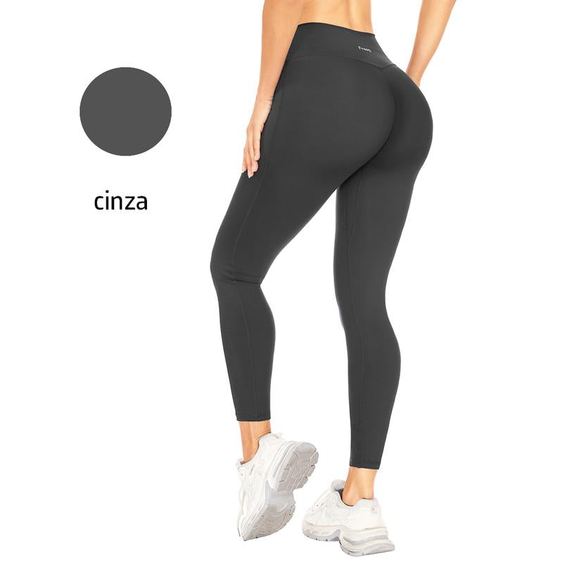 Legging Feminina Cintura Alta com Bolsos Laterais – Não Transparente para Yoga, Academia e Corrida