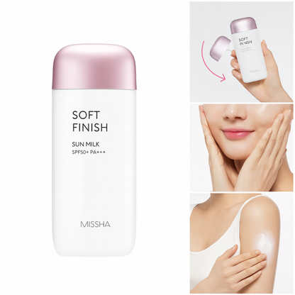 Missha Soft Finish Sun Milk FPS50+ PA++++ – Protetor Solar Facial Leve e Toque Seco