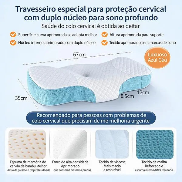 Travesseiro Cervical Tomimi, sono confortável, espuma de memória ergonômica