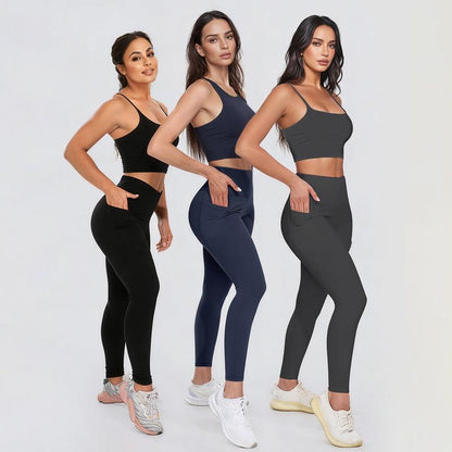 Legging Feminina Cintura Alta com Bolsos Laterais – Não Transparente para Yoga, Academia e Corrida