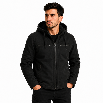 Jaqueta Sarja Masculina Com Capuz Removível Forrado
