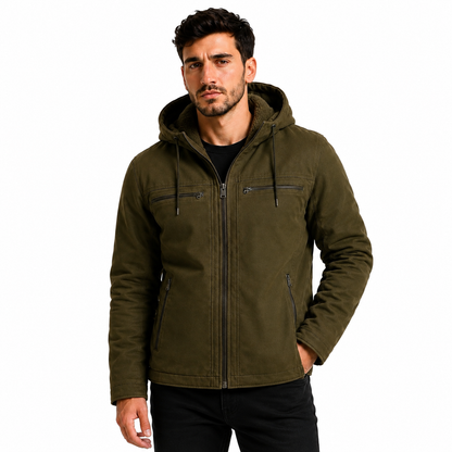 Jaqueta Sarja Masculina Com Capuz Removível Forrado
