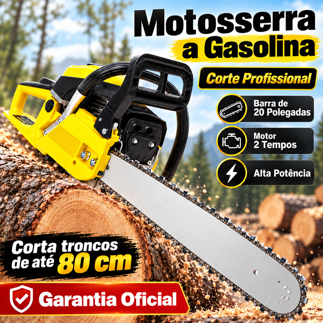 Motosserra a Gasolina 52CC 20 Polegadas 3.0HP/2.2kW Corte Profissional Alta Potência Garantia Oficial