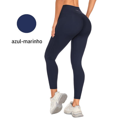 Legging Feminina Cintura Alta com Bolsos Laterais – Não Transparente para Yoga, Academia e Corrida