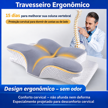 Travesseiro Cervical, Sono Confortável, Espuma de Memória Ergonômica