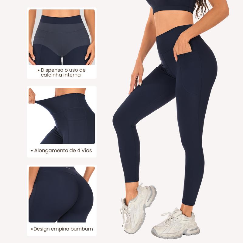 Legging Feminina Cintura Alta com Bolsos Laterais – Não Transparente para Yoga, Academia e Corrida