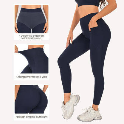 Legging Feminina Cintura Alta com Bolsos Laterais – Não Transparente para Yoga, Academia e Corrida