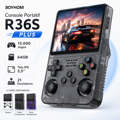 R36S Console Portátil + de 15.000 Jogos - 64g Linux Tela IPS 3.5 Polegadas